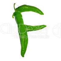 Letter F composed of green peppers