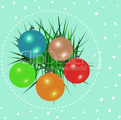 Christmas ball on green spruce branch. new year vector card