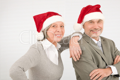 Christmas hat senior businesspeople smile together