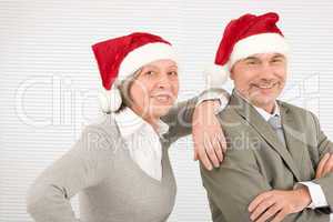 Christmas hat senior businesspeople smile together