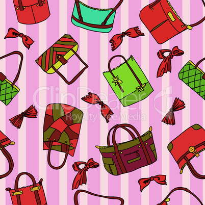 vector collection of woman's accessories. Seamless wallpaper.