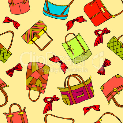 vector collection of woman's accessories. Seamless wallpaper.