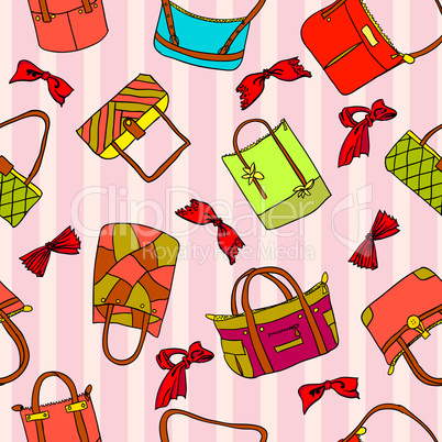 vector collection of woman's accessories. Seamless wallpaper.