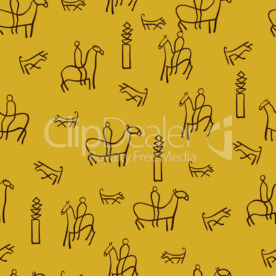 The figure shows the ancient drawings. Seamless wallpaper.