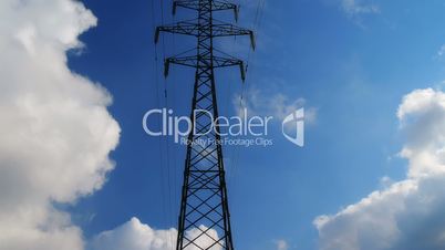 power lines on a background cloudy sky