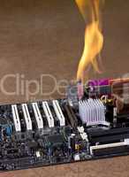 burning computer mainboard