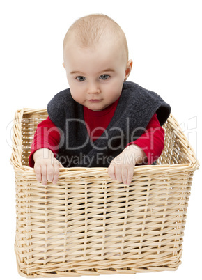 toddler in wickerbasket