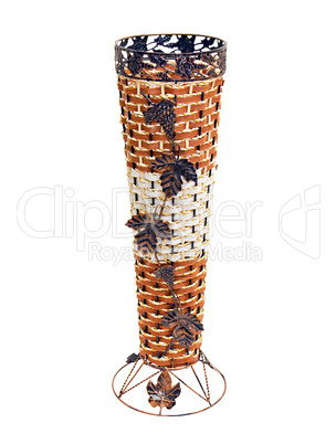 decorative wicker vase with forged edges and pattern isolated on