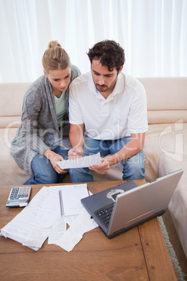 Portrait of a couple doing their accounting with a laptop