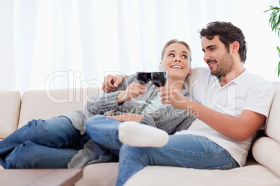Couple having a glass of wine