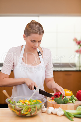 Portrait of a woman slicing vegetables