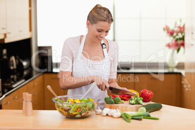 Woman slicing vegetables