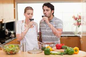 Young couple drinking a glass of wine