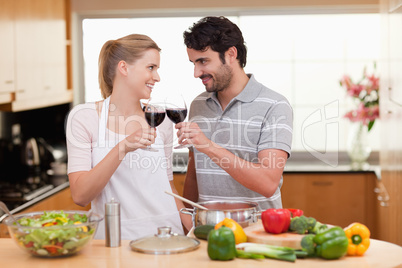 Lovely couple drinking a glass of wine