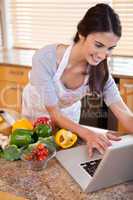Portrait of a woman looking for a recipe on the internet