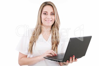 Beautiful caucasian doctor or nurse holding a laptop computer Beautiful caucasian doctor or nurse holding a laptop computer