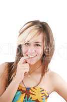 Portrait of young attractive flirting smiling girl