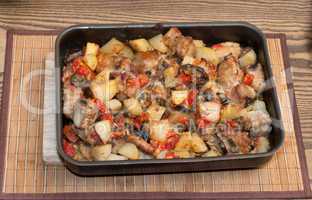 Stewed vegetables with meat.