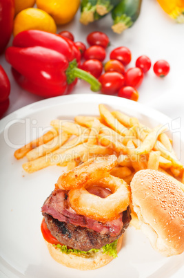 classic hamburger sandwich and fries