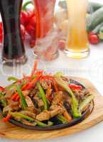 original fajita sizzling hot  on iron plate