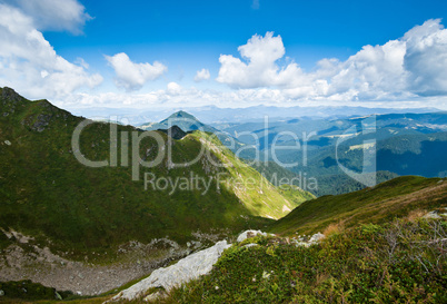 Carpathian mountains in Ukraine and Romania: on the ridge