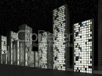 City: Abstract skyscrapers and starry sky