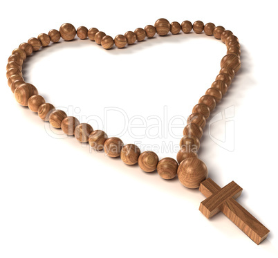 Rosary beads heart shape on white