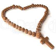Rosary beads heart shape on white
