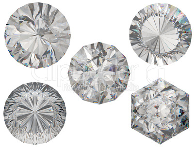 Top views of round and hexagonal diamond cuts