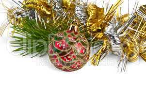 Christmas red ball with pine branch