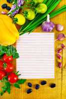 Notepad with vegetables and beans