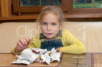 Girl with chocolates.