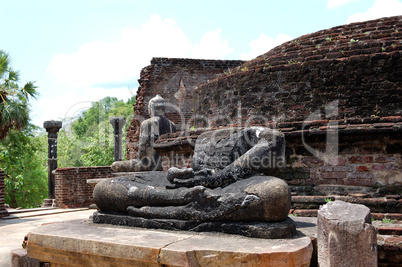 The remains of Lord Buddha statues and stupa in Polonnaruwa Vata