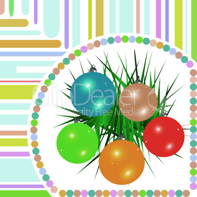 Christmas ball on green spruce branch. new year vector card