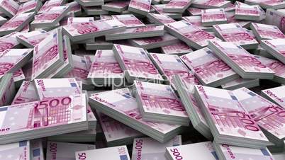 Pile of Euro 500 currency stacks (loop)