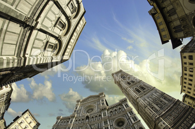 Fisheye view of Piazza del Duomo in Florence