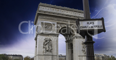 Storm over Arc de Triomphe in Paris