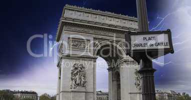 Storm over Arc de Triomphe in Paris