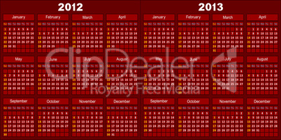 Calendar of dark red color.