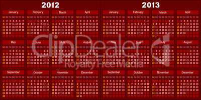 Calendar of dark red color.