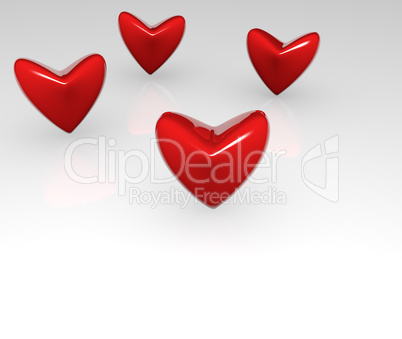 Four glossy hearts