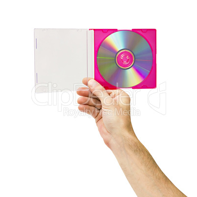 open box with a dvd in a man's hand