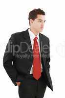 Young businessman over white background. Isolated fresh teenager