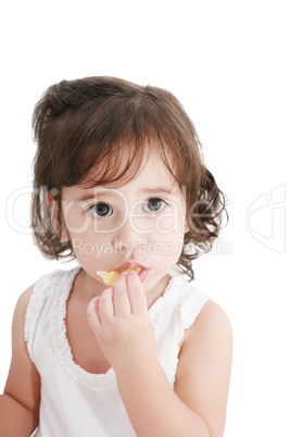 Pretty little girl. Isolated on white background