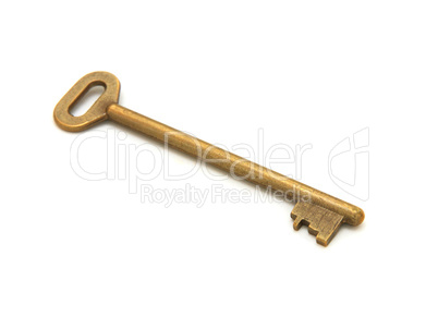 old golden key on white background