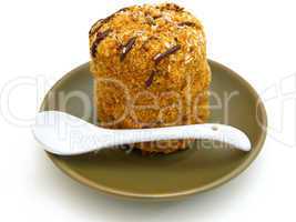 Honey cake with chocolate on a white background