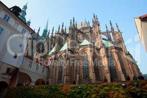 Historical Prague cafedral and tourist walk around