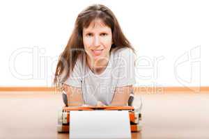 Women typing typewriter