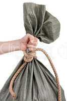 Hand holding sack bag
