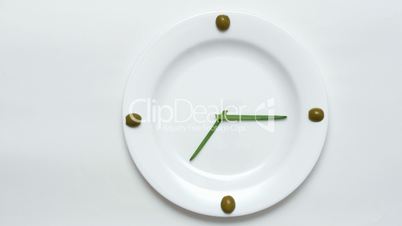 Olives, green onions, a plate - clock